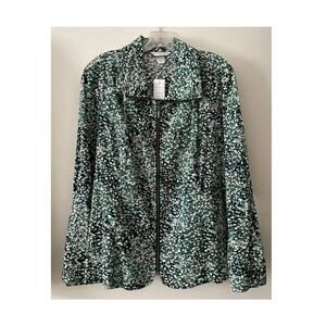 Christopher & Banks Lightweight Summer Cotton Jacket Blue Green Print Drawstring